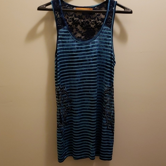 Urban Mango Striped Lace Detail Oversized Tank Top - Picture 1 of 7